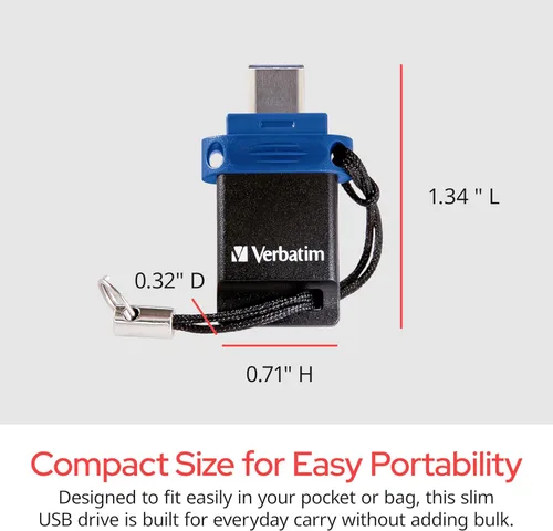 Miniatura 6 de Verbatim Unidad flash USB 3.2 Gen 1 Dual OTG Store 'n' Go de 32 GB para dispositivos USB-C, unidad de pulgar tipo C 2 en 1