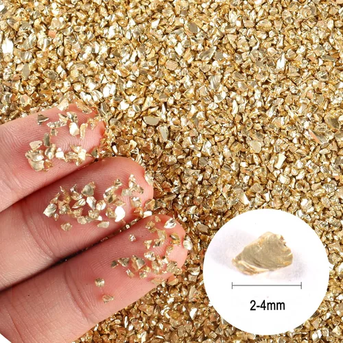 Miniatura 2 de Ceya 5.3 onzas/5.29 oz de vidrio irregular triturado poco profundo dorado metálico chips de cristal roto purpurina de 0.079-0.157 in para Oro poco