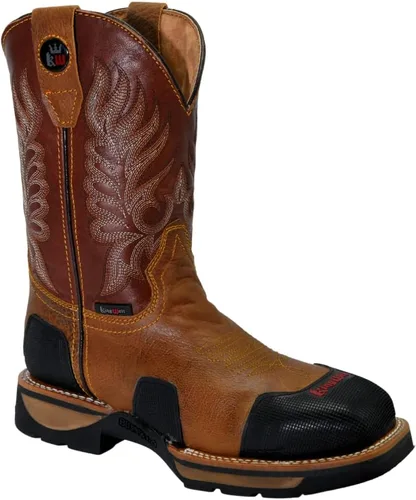 King Welt Buffalo Tan - Botas de trabajo de cuero de alta calidad antideslizantes para hombre, puntera de acero, punta cuadrada, sin cordones,
