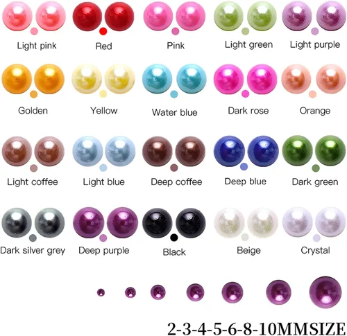 Miniatura 7 de 5600 PIEZAS Medias Perlas Redondas Planas Imitación Perlas para Manualidades, 7 Tamaños para Arte de Uñas DIY, Creación de Joyería, Zapatos, Taza