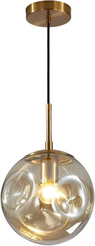 BOKT Lámpara colgante moderna grande de 1 luz con globo Mid Century, lámpara colgante dorada para isla de cocina, lámpara colgante de bola de vidrio