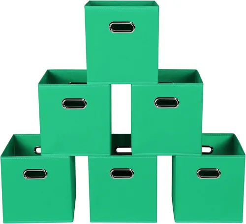 Contenedores de almacenamiento plegables verdes, 11x11x11, juego de 6, (organizador de cubos de tela con asa, para almacenamiento de ropa o