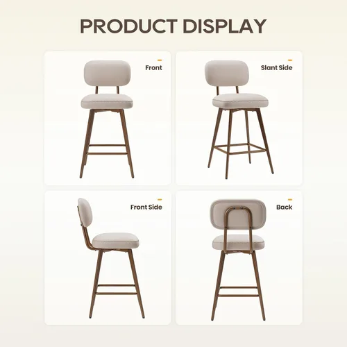 Miniatura 6 de MALOL 26“ PU Leather Swivel Bar Stools Set of 2, Mid Century Counter Height Bar Chairs with Low Back and Metal Legs, Modern Bar Stool Chair for