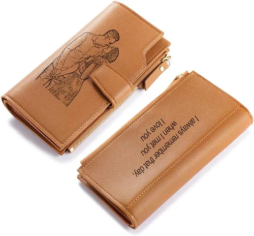 Miniatura 15 de Loveje - Billeteras personalizadas para mujer, de piel sintética, con grabadas fotográficas, triple pliegue, tarjeta de crédito, cartera larga