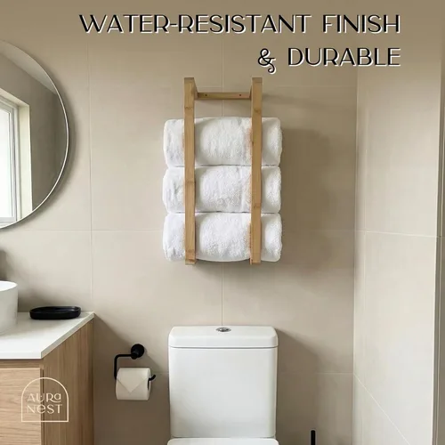 Miniatura 5 de Toalleros de bambú – Toallero vertical de madera de bambú accesorios de baño, almacenamiento, toallero de pared para toallas enrolladas para muebles