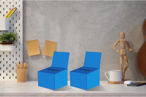 Miniatura 7 de 30 cajas para rifas, urnas de donación para recaudación de fondos, caja de cartón de 6.5 x 4.5 x 4.8 pulgadas con ranura para boletos y cabecera Azul