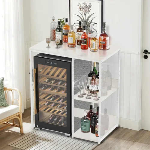 Miniatura 4 de KirKical Gabinete de Bar de Café de 3 Niveles con Espacio para Mini Refrigerador, Soporte de Microondas de Estilo Simple Estante de Panadería, Blanco