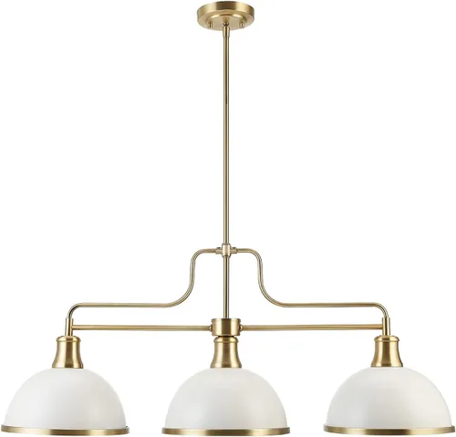 GLOBE Lámpara eléctrica 60885 de 3 luces, color blanco mate, detalles de latón, altura ajustable para colgar, techo inclinado o abovedado,