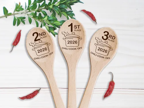 Miniatura 7 de Chili Cook Off Wooden Spoons Set Of 3 Chili Cook-Off Awards Champion Winner Event Prize Home Gifts Personalized Cook Off Trophy (3 Spoons)