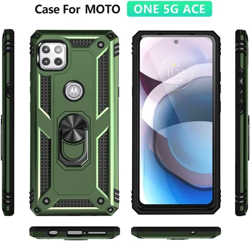Miniatura 4 de Funda para teléfono Motorola One 5G Ace, Moto One 5G Ace con protector de pantalla HD, [grado militar de 16 pies probada en caídas], anillo