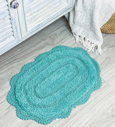 Miniatura 26 de Chardin home Alfombra de baño de ganchillo beige, alfombra de baño ovalada 100% algodón con borde de ganchillo artesanal hecho a mano, alfombra