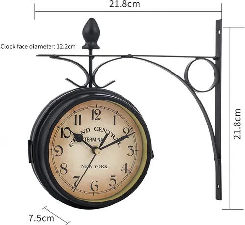Miniatura 6 de Eforcase Reloj de pared retro de doble cara, estación de reloj de pared de doble cara, reloj colgante de esfera retro, reloj decorativo de cuarzo