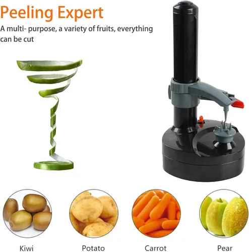 Miniatura 4 de Pelador de patatas eléctrico con 23 cuchillas de repuesto Rotato Express de acero inoxidable, pelador automático giratorio para frutas y verduras