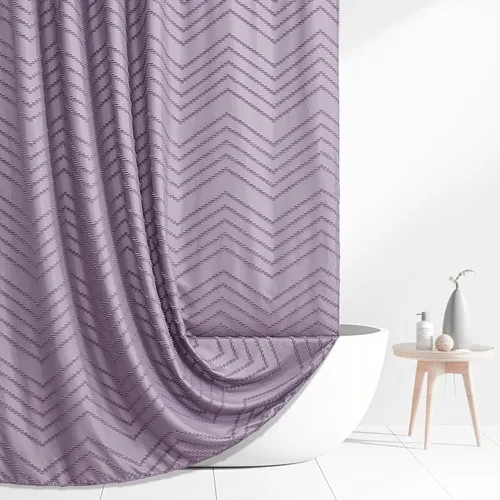 Siiluminisoy Cortina de ducha extralarga hecha de tela tejida, de estilo bohemio, de rayas chevrón y capitoné, color morado, de 72x78 pulgadas,