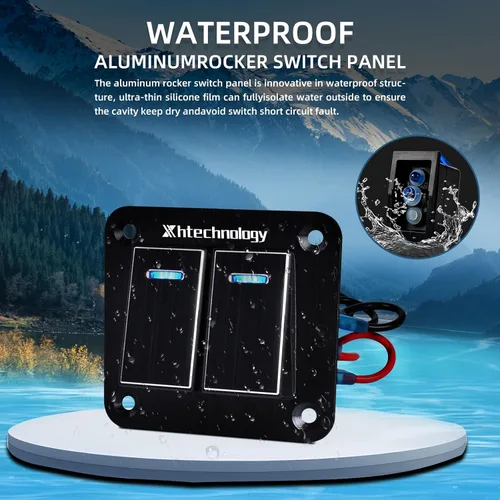 Miniatura 7 de Panel de interruptor basculante de aluminio de 2 vías, impermeable, precableado con retroiluminación azul, interruptor de palanca