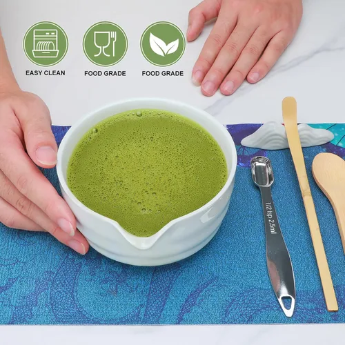 Miniatura 6 de Juego de batidor de matcha, juego de 11 piezas, kit de matcha, batidor hecho de bambú 100% natural, juego de 11 componentes para todas tus Blanco