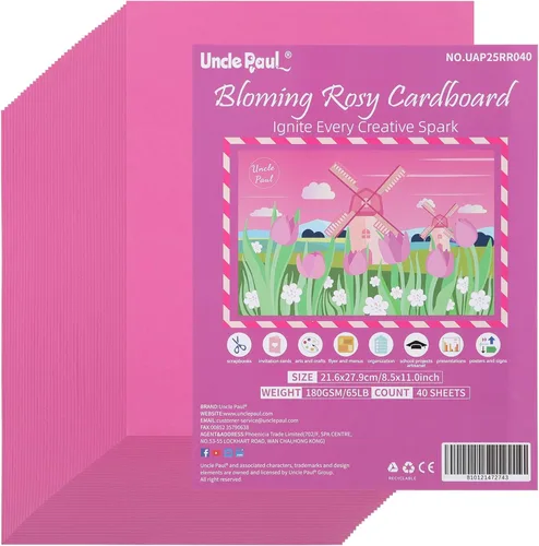 Uncle Paul 40 hojas de cartulina rosa Bloming – 8.5 x 11 pulgadas de doble cara, papel de impresora de 65 libras, perfecto para álbumes de recortes,
