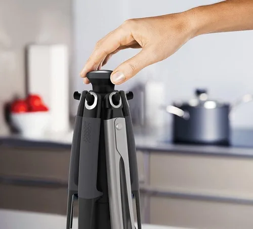 Miniatura 6 de Joseph Joseph Elevate Carousel - Juego de utensilios de cocina de nailon con soporte de almacenamiento giratorio, 6 piezas, color gris