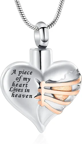 Miniatura 28 de Imrsanl Collar con dije de urna de cremación en forma de corazón para cenizas humanas – Un pedazo de mi corazón vive en el cielo