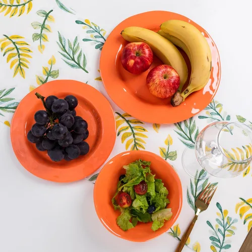 Miniatura 6 de LEHAHA Juego de vajilla de melamina naranja, juego de 12 piezas de vajilla de cocina, platos y cuencos, juego de vajilla ligera e irrompible para 4