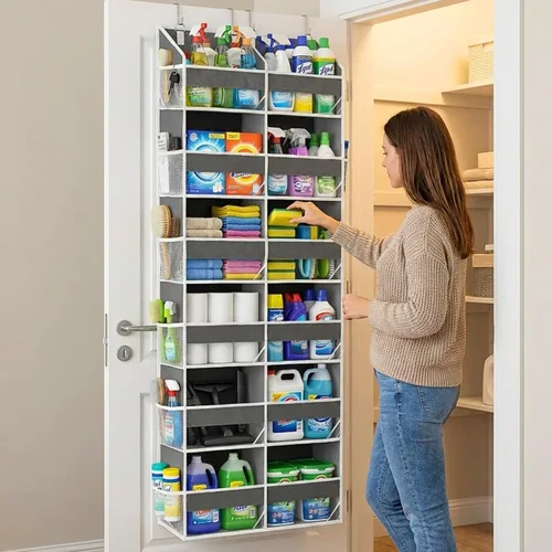 Miniatura 6 de Organizador para colocar sobre la puerta de 6 niveles, almacenamiento extra grande detrás de la puerta de 12 compartimentos, capacidad de peso de 80