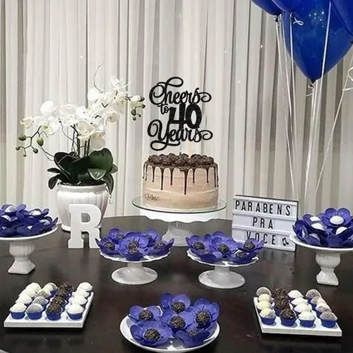 Miniatura 6 de 1 pieza de decoración para tartas de 40 años con purpurina para pastel de 40 años, 40 años, decoración fabulosa para tartas de cumpleaños de 40 Negro