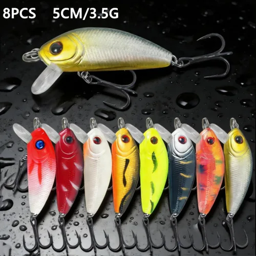 Miniatura 7 de Juego de 43 señuelos de pesca de lubina, cebos duros Topwater, Minnow Crankbait, lápiz VIB Swimbait para lucio, ajuste de agua salada y agua dulce