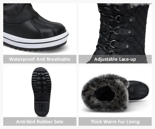 Miniatura 7 de VEPOSE Botas de nieve impermeables para mujer Calzado a media pantorrilla de agujetas con pieles