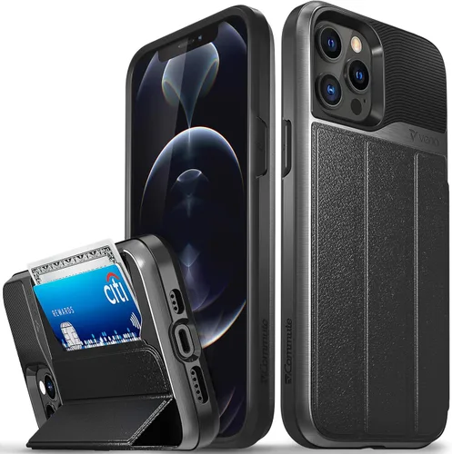 VENA vCommute - Funda tipo cartera compatible con Apple iPhone 12 Pro Max (6.7 pulgadas) (protección contra caídas de grado militar), funda de cuero