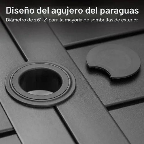 Miniatura 7 de PHI VILLA Juego de comedor al aire libre de 7 piezas con cojín, mesa de comedor rectangular de metal de 60 pulgadas con agujero para sombrilla y 6