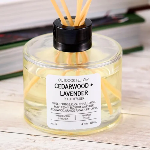 Miniatura 4 de Outdoor Fellow Difusor de varillas de madera de cedro y lavanda, 4 onzas líquidas, ambientador para el hogar sin llama con eucalipto y limón, aroma