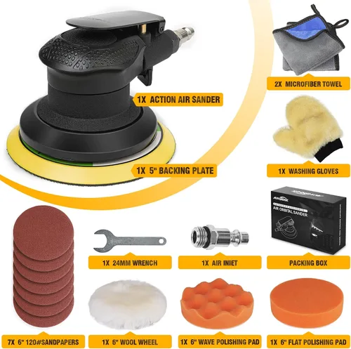 Miniatura 7 de Autolock Lijadora orbital aleatoria de aire de 5 pulgadas, lijadora neumática para coche de palma para pulidora de madera, trabajo de carrocería