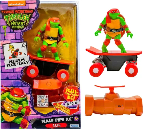 Miniatura 5 de Tortugas Ninja Mutantes Adolescentes Juguetes, Raphael Half Pipe RC Vehículo de Patineta con Trucos, Control Remoto de 2.4 GHz Juguetes de Tortugas