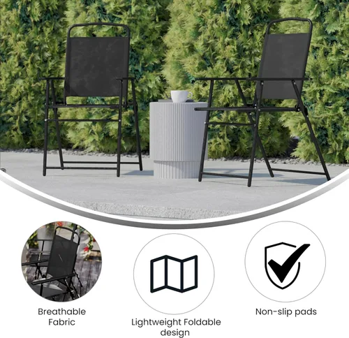Miniatura 5 de BizChair Sillas plegables para patio, sillas de césped de textileno para exteriores con reposabrazos, juego de 4, color negro