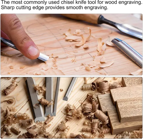 Miniatura 5 de uxcell Cuchillo para tallar cinceles de madera, 0.394 in cromado 45 # acero al carbono punta plana herramienta de mano para carpintería Graver 6.496