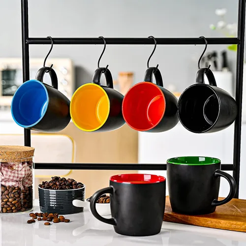 Miniatura 4 de BYCNZB Juego de tazas de café de cerámica de 11 onzas, tazas de porcelana negra mate, varios colores, tazas para café, té, jugo, cacao, juego de 6