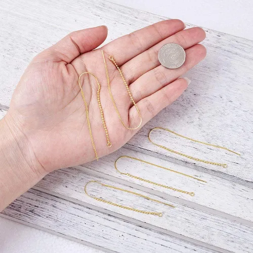 Miniatura 6 de Craftdady 10 hilos de cadena larga de oro de 18 quilates de 2.85 pulgadas de bola/cruz de eslabones colgantes con puente, anillo de salto