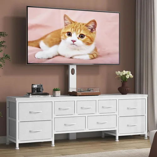 Miniatura 10 de Soporte de TV con soporte y 9 cajones de tela, soporte universal para TV de 32 a 75 pulgadas, centro de entretenimiento moderno, consola multimedia