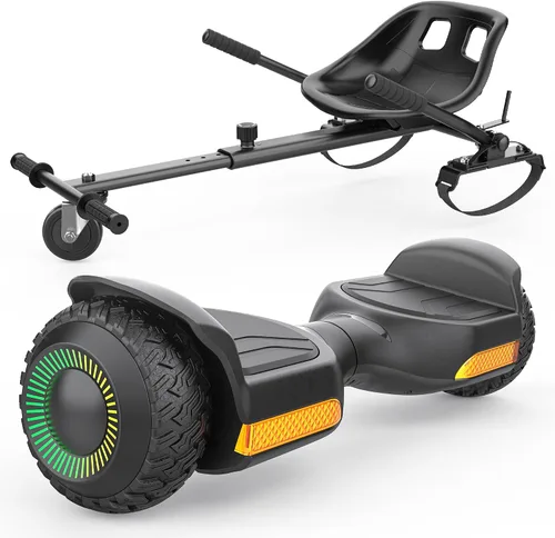 Gyroor Scooter con accesorio de asiento ajustable, scooter de equilibrio automático todo terreno de 6.5 pulgadas, luces LED y Bluetooth para niños y