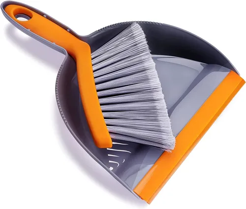Juego de mini escoba y recogedor – Juego de escoba pequeña y recogedor para el hogar, escoba de campamento, escobas batidoras (tamaño S gris naranja)