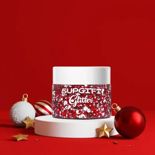 Miniatura 7 de Gel con purpurina para el cuerpo navideño, 4 colores, 8.5 onzas, holográfico, grueso, sirena, iridiscente, láser, estrella, flor y hojas