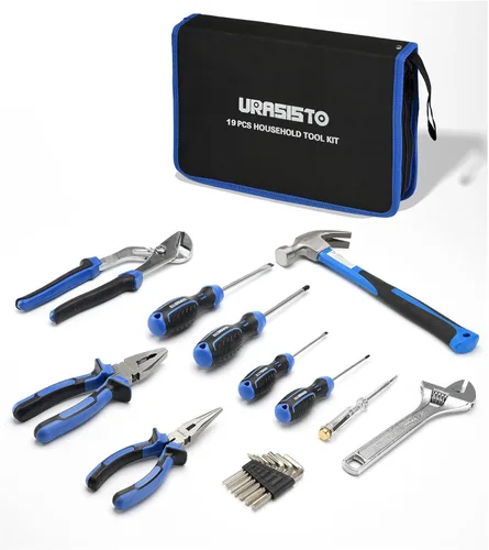 Miniatura 7 de URASISTO Kit de herramientas para el hogar de 19 piezas, juego de herramientas manuales con bolsa de fácil transporte, perfecto para bricolaje