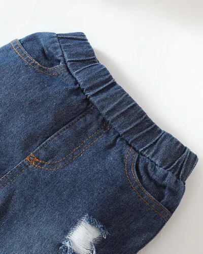 Miniatura 6 de XUANHAO Ropa de bebé niña de 12, 18 y 24 meses, trajes para niñas pequeñas, ropa de mezclilla con volantes, pantalones de mezclilla rasgados
