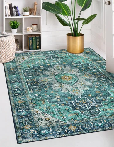 Miniatura 61 de Moynesa Alfombra de pasillo ultra fina lavable de 2 x 6 pies, antideslizante, resistente a las manchas, alfombra vintage que no desprende para Gris