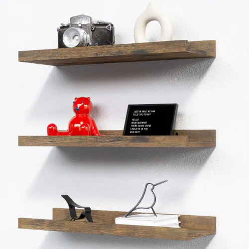 Miniatura 21 de RICHER HOUSE Juego de 3 estantes flotantes para pared, estantes negros de 16 pulgadas para montar en la pared con borde para almacenamiento, estante