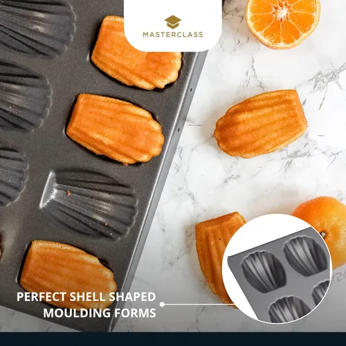 Miniatura 6 de MasterClass Madeleine - Bandeja antiadherente sin PFOA, acero al carbono de 0.039 in, molde para tartas de 12 agujeros, 15.7 x 7.9 in, color gris