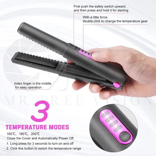 Miniatura 9 de OBEST Rizador de pelo inalámbrico 2 en 1, plancha plana inalámbrica de calentamiento rápido, alisador portátil para alisar y rizar el cabello, 5000