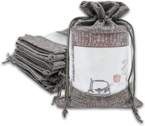 Miniatura 20 de Paquete de 12 bolsas de regalo medianas de lino, arpillera y organza con cordones (5 x 7 pulgadas, blanco) - Bolsa de malla para recuerdos