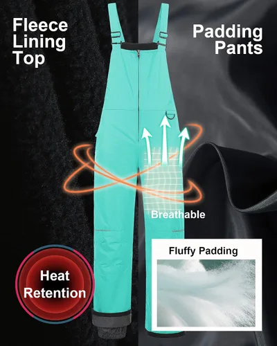 Miniatura 4 de CREATMO US Baberos de nieve para niñas, pantalones de esquí impermeables, aislados, overoles de invierno