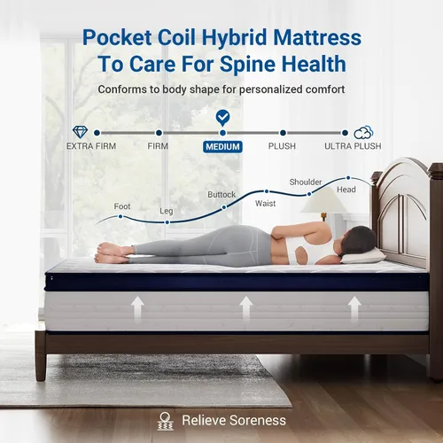 Miniatura 7 de Avenco Colchón tamaño matrimonial de 12 pulgadas con resortes individuales Smarts™ helicoidal para un sueño silencioso y un fuerte soporte